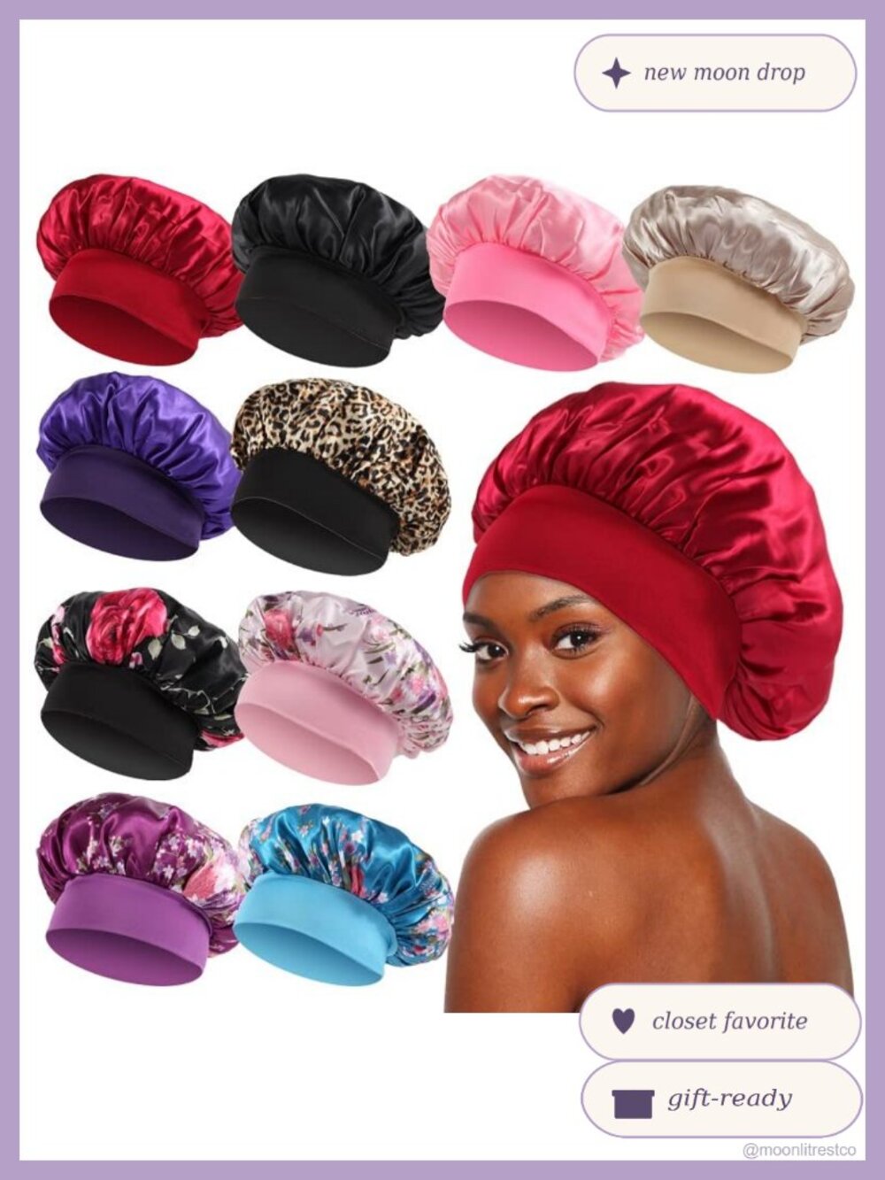 Satin Bonnet with Elastic Wide Band Silk Hair Bonnet for Sleeping